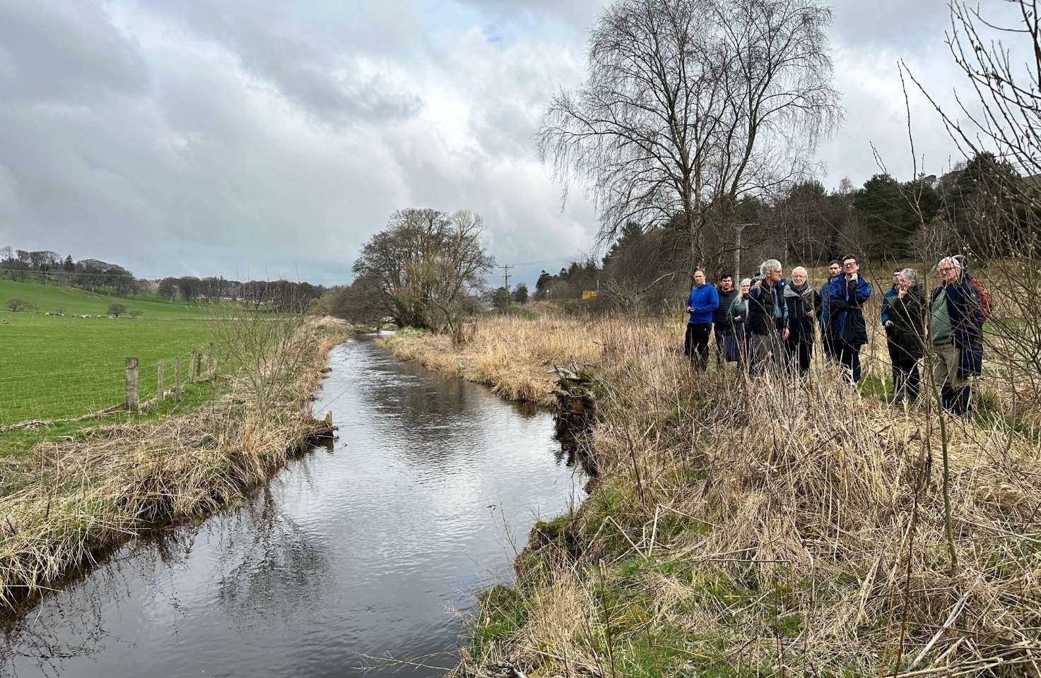 30/03/2023 - Site visit - participants viewing a length of engineered meander on the Eddleston Water